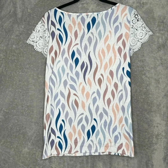 Noracora XXL 2X Shirt Top White Gray Geometric Cap Short Sleeve V Neck Knit - Picture 5 of 7